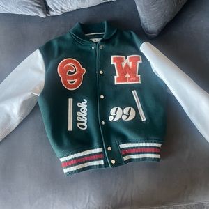 Off-White Leather Logo Patch Varsity Jacket